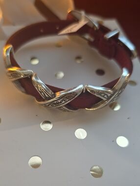 Brighton Red Leather Braided Bracelet with Silver Accents - Women Jewelry NWT